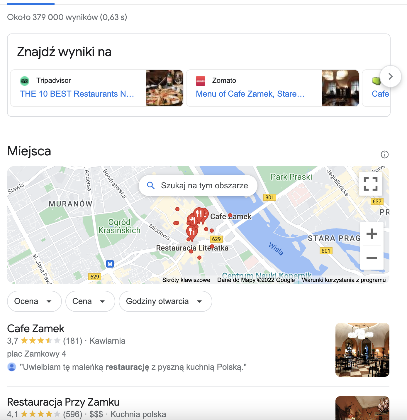 SEO lokalne Google SERP – pakiet map